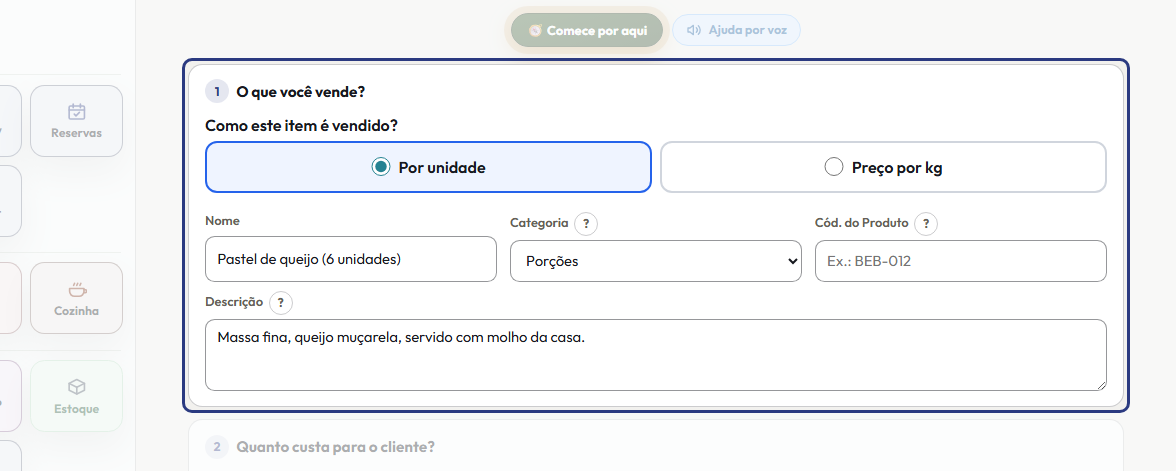 A tela do +Freela com o ponto de que o passo 1 fala em destaque