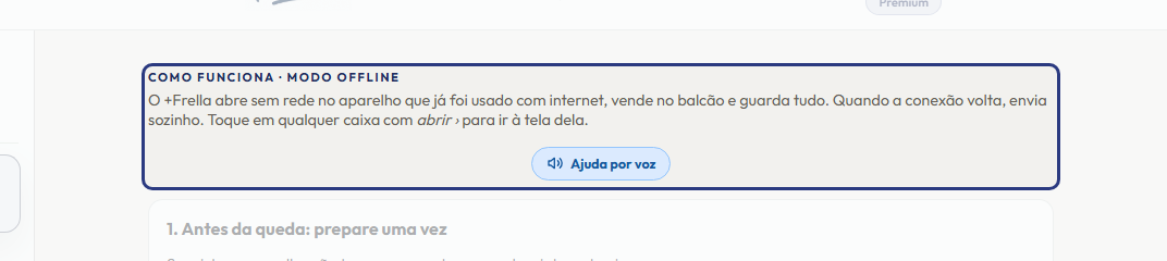 A tela do +Freela com o ponto de que o passo 1 fala em destaque