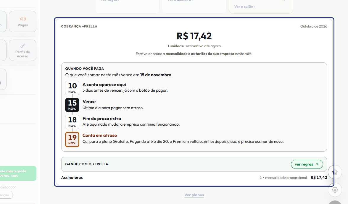 A tela do +Freela com o ponto de que o passo 22 fala em destaque