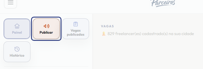 A tela do +Freela com o ponto de que o passo 3 fala em destaque