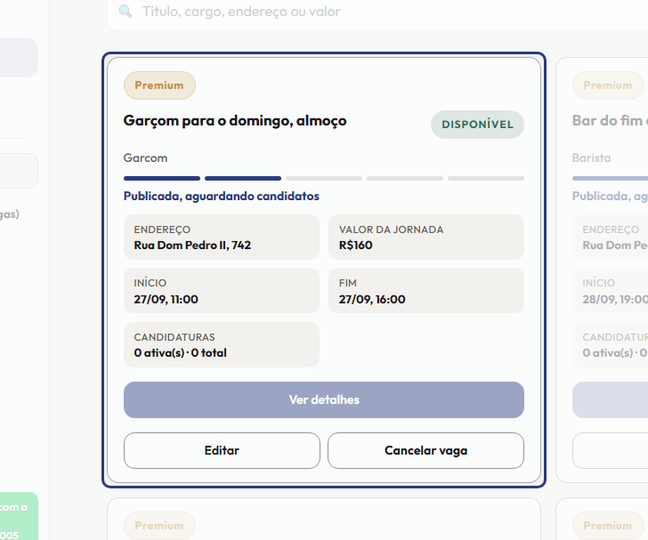 A tela do +Freela com o ponto de que o passo 3 fala em destaque